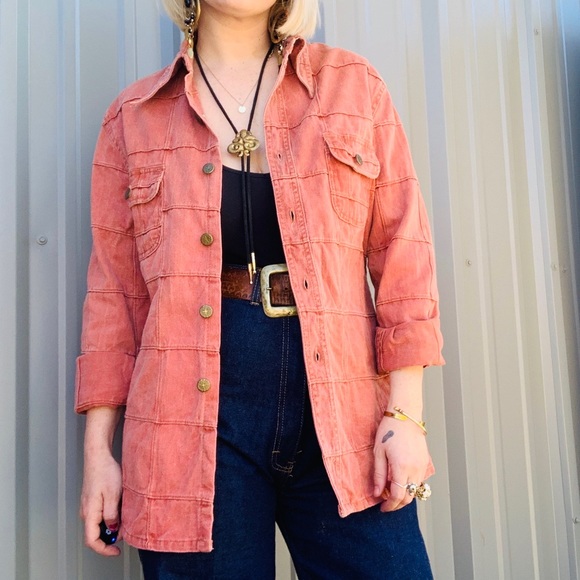 pink patchwork denim jacket